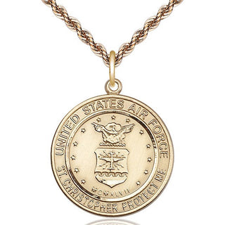 14kt Gold Air Force St Christopher Medal Engraved Catholic Saint Jewelry