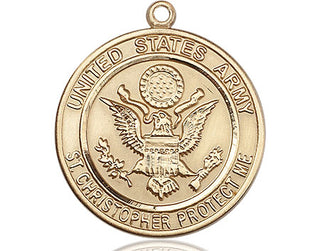 14kt Gold Army St Christopher Medal Engraved Catholic Saint Jewelry
