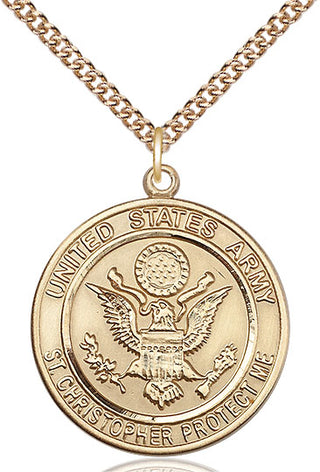 14kt Gold Army St Christopher Medal Engraved Catholic Saint Jewelry
