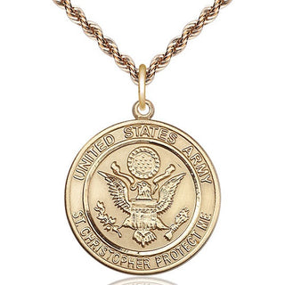14kt Gold Army St Christopher Medal Engraved Catholic Saint Jewelry