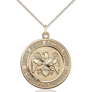 14kt Gold National Guard St Christopher Medal Engraved Catholic Saint Jewelry