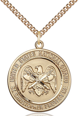 14kt Gold National Guard St Christopher Medal Engraved Catholic Saint Jewelry