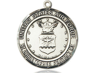 Sterling Silver Air Force St Christopher Medal Engraved Catholic Saint Jewelry