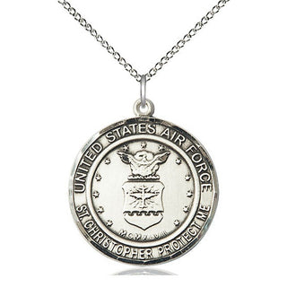 Sterling Silver Air Force St Christopher Medal Catholic Jewelry Engraved Catholic Saint Jewelry