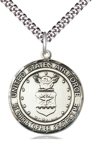 Sterling Silver Air Force St Christopher Medal Catholic Jewelry Engraved Catholic Saint Jewelry