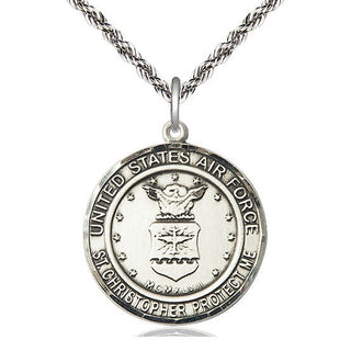 Sterling Silver Air Force St Christopher Medal Catholic Jewelry Engraved Catholic Saint Jewelry
