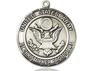 Sterling Silver Army St Christopher Medal Engraved Catholic Saint Jewelry