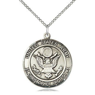 Sterling Silver Army St Christopher Medal Catholic Jewelry Engraved Catholic Saint Jewelry