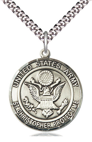 Sterling Silver Army St Christopher Medal Catholic Jewelry Engraved Catholic Saint Jewelry