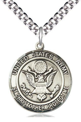 Sterling Silver Army St Christopher Medal Catholic Jewelry Engraved Catholic Saint Jewelry