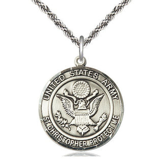 Sterling Silver Army St Christopher Medal Catholic Jewelry Engraved Catholic Saint Jewelry