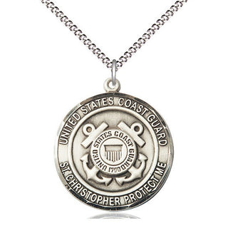 Sterling Silver Coast Guard St Christopher Medal Catholic Jewelry Engraved Catholic Saint Jewelry