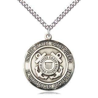 Sterling Silver Coast Guard St Christopher Medal Catholic Jewelry Engraved Catholic Saint Jewelry