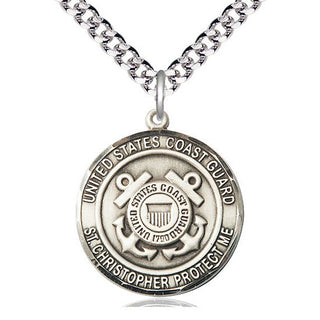 Sterling Silver Coast Guard St Christopher Medal Catholic Jewelry Engraved Catholic Saint Jewelry