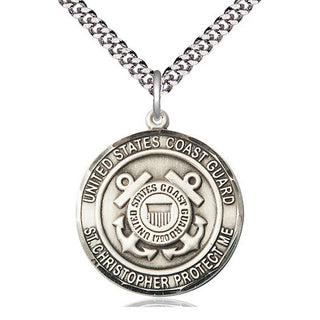 Sterling Silver Coast Guard St Christopher Medal Catholic Jewelry Engraved Catholic Saint Jewelry