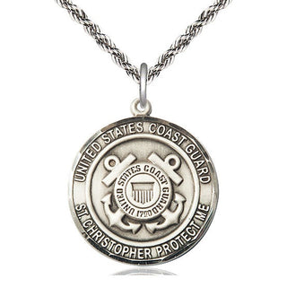 Sterling Silver Coast Guard St Christopher Medal Catholic Jewelry Engraved Catholic Saint Jewelry