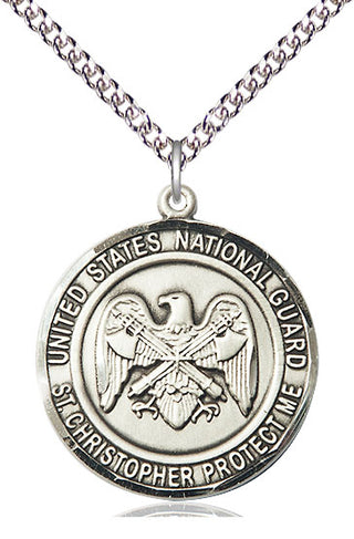 Sterling Silver National Guard St Christopher Medal Catholic Jewelry Engraved Catholic Saint Jewelry