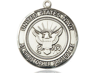 Sterling Silver Navy St Christopher Medal Engraved Catholic Saint Jewelry