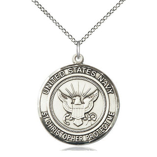 Sterling Silver Navy St Christopher Medal Catholic Jewelry Engraved Catholic Saint Jewelry