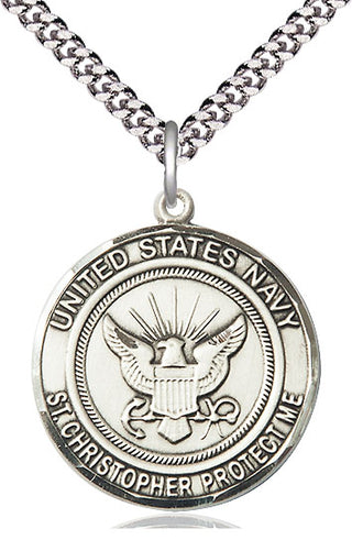 Sterling Silver Navy St Christopher Medal Catholic Jewelry Engraved Catholic Saint Jewelry