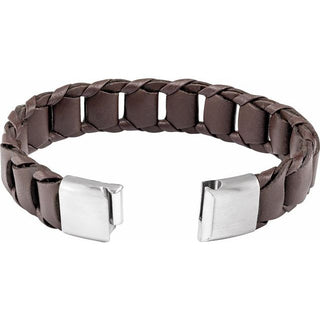 Stainless Steel 17 mm Brown Leather 8 1/2" Bracelet