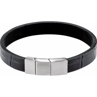 Stainless Steel 11 mm Black Leather 8 1/2" Bracelet