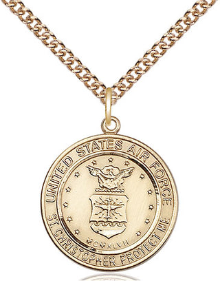 14kt Gold Filled Air Force St Christopher Medal Religious Jewelry Engraved Catholic Saint Jewelry