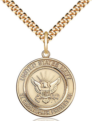 14kt Gold Filled Navy St Christopher Medal Religious Jewelry Engraved Catholic Saint Jewelry