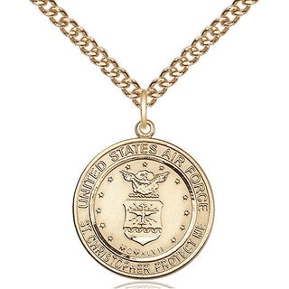 14kt Gold Air Force St Christopher Medal Engraved Catholic Saint Jewelry