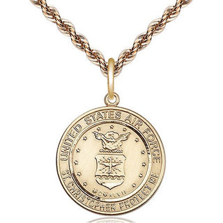 14kt Gold Air Force St Christopher Medal Engraved Catholic Saint Jewelry