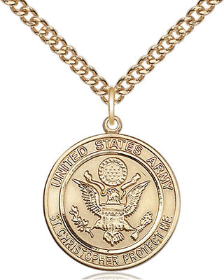 14kt Gold Army St Christopher Medal Engraved Catholic Saint Jewelry