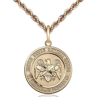14kt Gold National Guard St Christopher Medal Engraved Catholic Saint Jewelry