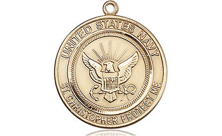 14kt Gold Navy St Christopher Medal Engraved Catholic Saint Jewelry