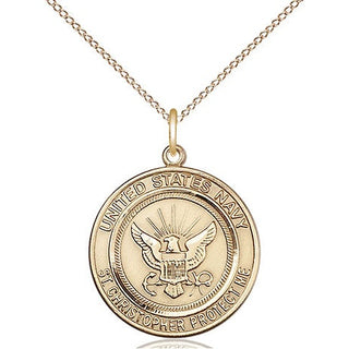 14kt Gold Navy St Christopher Medal Engraved Catholic Saint Jewelry