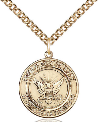 14kt Gold Navy St Christopher Medal Engraved Catholic Saint Jewelry