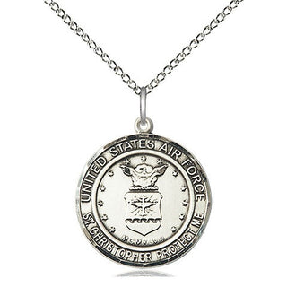 Sterling Silver Air Force St Christopher Medal Religious Jewelry Engraved Catholic Saint Jewelry