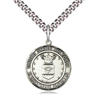 Sterling Silver Air Force St Christopher Medal Religious Jewelry Engraved Catholic Saint Jewelry