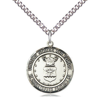 Sterling Silver Air Force St Christopher Medal Religious Jewelry Engraved Catholic Saint Jewelry