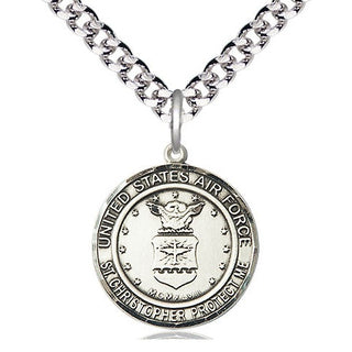 Sterling Silver Air Force St Christopher Medal Religious Jewelry Engraved Catholic Saint Jewelry