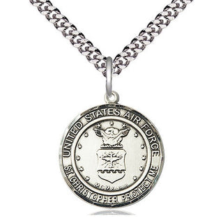 Sterling Silver Air Force St Christopher Medal Religious Jewelry Engraved Catholic Saint Jewelry