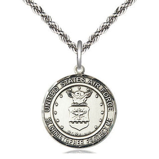 Sterling Silver Air Force St Christopher Medal Religious Jewelry Engraved Catholic Saint Jewelry