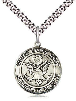 Sterling Silver Army St Christopher Medal Religious Jewelry Engraved Catholic Saint Jewelry
