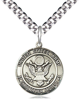 Sterling Silver Army St Christopher Medal Religious Jewelry Engraved Catholic Saint Jewelry