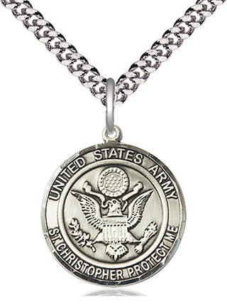 Sterling Silver Army St Christopher Medal Religious Jewelry Engraved Catholic Saint Jewelry