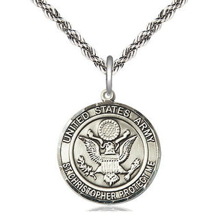 Sterling Silver Army St Christopher Medal Religious Jewelry Engraved Catholic Saint Jewelry