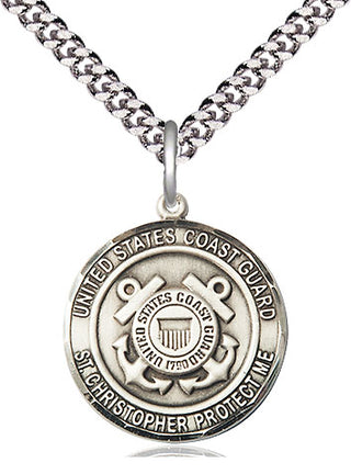 Sterling Silver Coast Guard St Christopher Medal Religious Jewelry Engraved Catholic Saint Jewelry