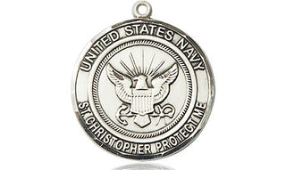 Sterling Silver Navy St Christopher Medal Engraved Catholic Saint Jewelry