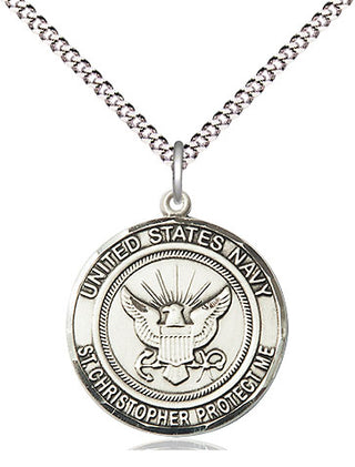 Sterling Silver Navy St Christopher Medal Religious Jewelry Engraved Catholic Saint Jewelry