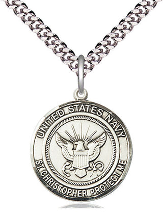 Sterling Silver Navy St Christopher Medal Religious Jewelry Engraved Catholic Saint Jewelry
