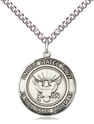 Sterling Silver Navy St Christopher Medal Religious Jewelry Engraved Catholic Saint Jewelry